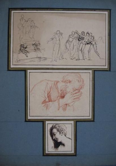 Attribué à CHARLES-ANTOINE COYPEL (1694-1752) Trois études sur le même montage: une...