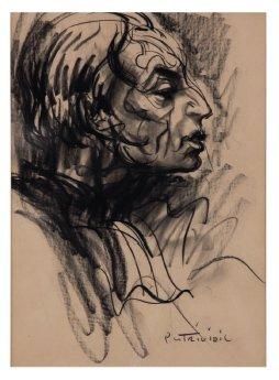 Pierre LETRIVIDIC (1898-1960) Portrait Encre et fusain Dim.: 36 x 26 cm