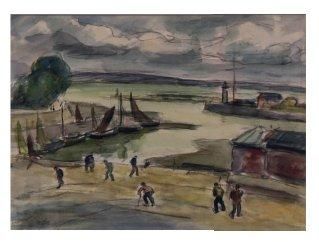 Léonard BORDES (1898-1969) Port d'Honfleur Aquarelle Dim.: 35 x 47 cm