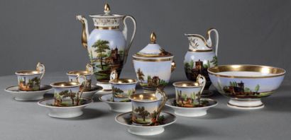 PARIS Service à thé en porcelaine de Paris comprenant: 6 tasses, un sucrier, une...