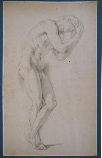 CHARLES-ANTOINE COYPEL (1694-1752) Etude de figure en piedtenant un arc Pierre noire...