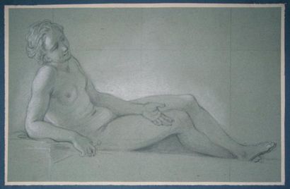 CHARLES-ANTOINE COYPEL (1694-1752) Etude de femme nue allongée Pierre noire et estompe,...