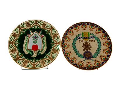 null LONGWY
Set of two large enameled dishes on earthenware, one commemorating the...