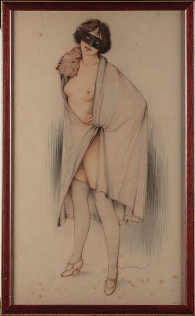 null Leon LAUNAY (1890-1956)
Standing masked nude
Pastel and pencil
59.5 x 35.5 cm...
