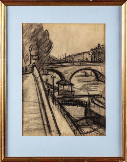 null Rudolf DIENER-DENES (1889-1956) 
Bridge in Paris
Charcoal on paper, signed
33...