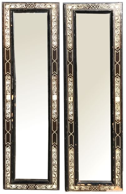 null Two blackened wood cabinet doors decorated with bone inlays transformed into...