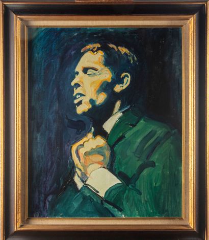 null Attributed to Pierre GODET (1940-2023) 
Portrait of Jacques Brel
Oil on canvas
61...
