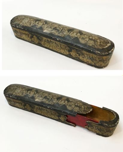 null PERSIA 
Large cardboard pen box with polychrome decoration of figures and palace...