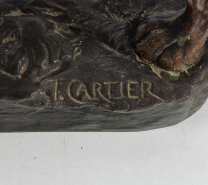 null Thomas-François CARTIER (1879-1943) 
German shepherd,
Brown patina bronze signed...