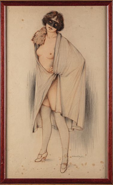 null Leon LAUNAY (1890-1956)
Standing masked nude
Pastel and pencil
59.5 x 35.5 cm...