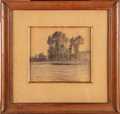 null FRENCH SCHOOL, 20th century
Trees by the Water 
Charcoal on paper, trace of...