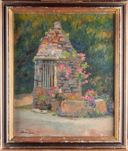 null Albert MALET (1912-1986)
View of a well in bloom 
Oil on isorel, signed lower...