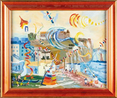 null N. WATTINNE (XXth)
Dieppe, the kite festival, 1999. 
Oil on canvas, signed,...