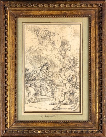null Jean-Honoré FRAGONARD (1732-1806)
La colère d'Achille
Pierre noire
27,8 x 17,8...