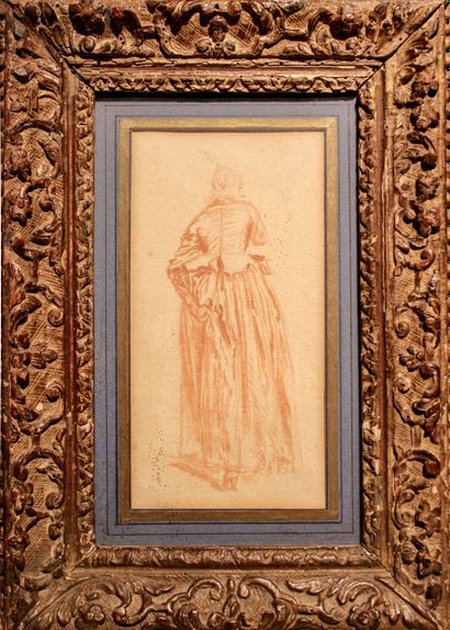 null Jean-Antoine WATTEAU (1684-1721)
Jeune femme vue de dos, relevant sa jupe de...