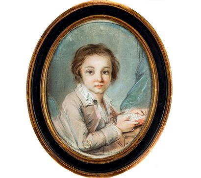 null ECOLE FRANCAISE vers 1800
Portrait d'enfant au livre
Pastel en ovale
19 x 15...