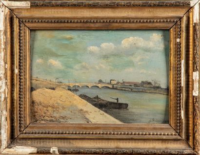 null J. AMBROISE (XIXe-XXe)
Péniche sur rivière
huile sur toile
signé en bas à droite
35...