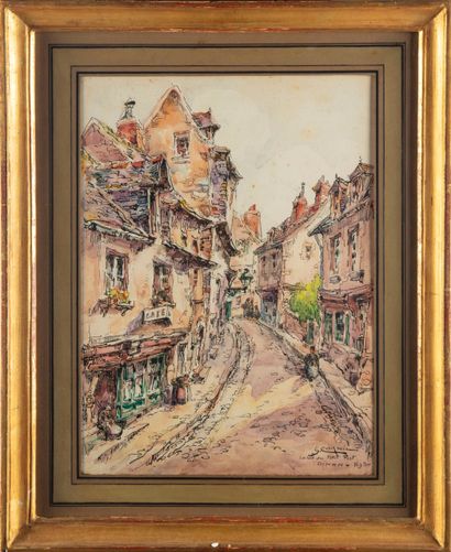 null Gaston CORNIL (1883- ?)
La rue du Petit Port à Dinan
Aquarelle sur papier, titrée...