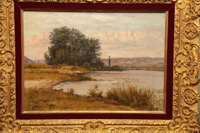 William Baptiste BAIRD (1847-1917) Au borddu fleuve Huile sur toile, signée en bas...
