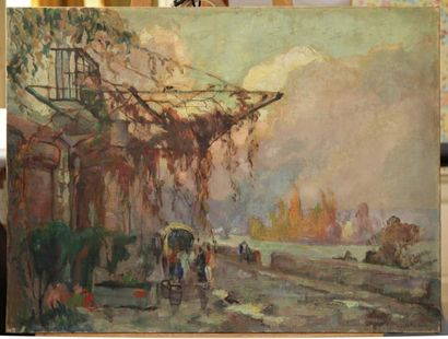 Robert-Antoine PINCHON (1886-1943) Promenade en bordde seine Huile sur toile signée...