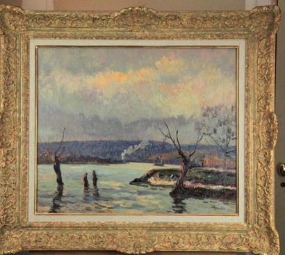 AlbertMALET (1905-1986) La Seine à Saint-Martin Huile sur toile, signée en bas à...