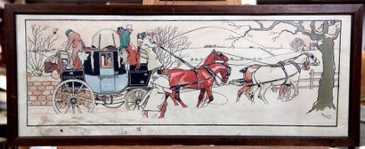 HARRYELIOTT (1882-1959) La chasse au renard Gravure en couleur encadrée 36 x 100...