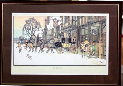 Harry Eliott (1882-1959) Le départ de l'Auberge "TheWhiteHart" Gravure en couleur...