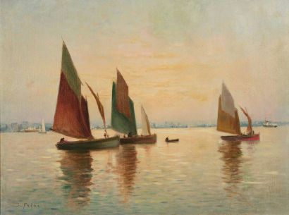 null Samuel FRERE (1847-1931)

Trois voiliers et une barque 

Huile sur toile signée...