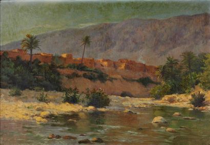null Alexis DELAHOGUE (1867-1953) 

L'oued d'El Kantara

Huile sur toile, signée...