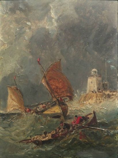 null Jules NOEL 1810 1881

Barque et voiliers en mer 

Huile sur panneau signée en...