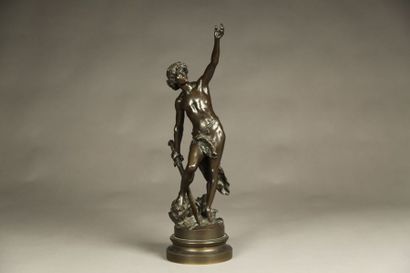 null Louis GOSSIN (1846 - 1928), David contre Goliath bronze à patine brune signé...