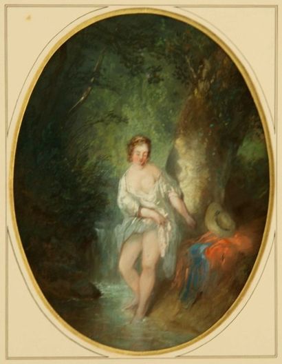  ECOLE FRANCAISE du XIXème siècle, dans le goût du XVIIIème siècle 
Femme au bain...