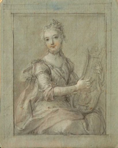  Charles-Antoine COYPEL (1694-1752) 
Portrait de jeune femme à la lyre 
Trois crayons...