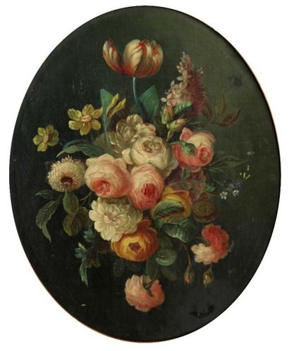 null ECOLE FRANCAISE du XIXème siècle Bouquet de fleurs. Huile sur toile. Hauteur...