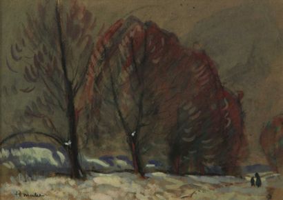 null Albert MALET (1905-1986) Promenade en forêt . Aquarelle signée en bas à gauche....
