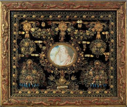 null Reliquaire présentant Sainte Marie-Madeleine, miniature sur vélin, au milieu...