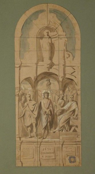 null Claudius LAVERGNE (Lyon 1814 – Paris 1887) Projet de carton d’une verrière :...