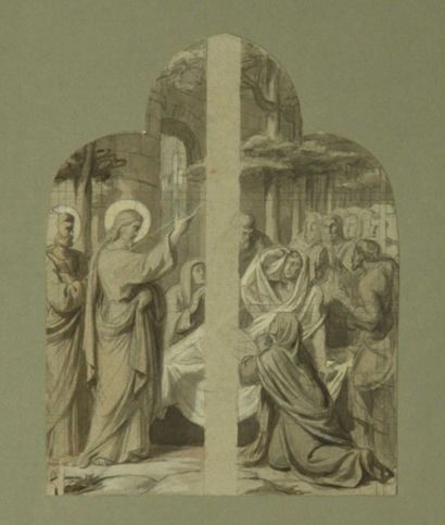 null Claudius LAVERGNE (Lyon 1814 – Paris 1887) Projet de vitrail : la Crucifixion...