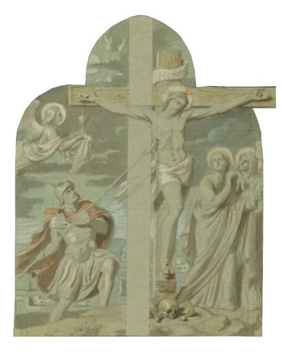 null Claudius LAVERGNE (Lyon 1814 – Paris 1887) Projet de vitrail : la Crucifixion...