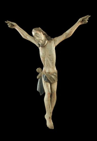 null Grand Christ en bois polychrome . Époque XIXème siècle. 82 x 68 cm.