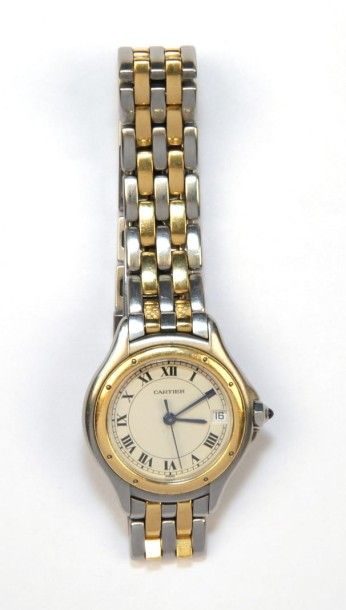 null CARTIER Montre Cougar en or 750/1000 (18 K) et acier. Mouvement à quartz. Diamètre...