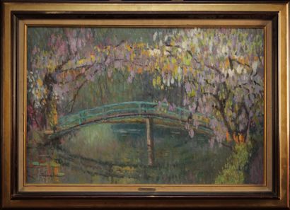 null Albert MALET (1905-1986) " Giverny chez Claude Monet - Le petit pont japonais...