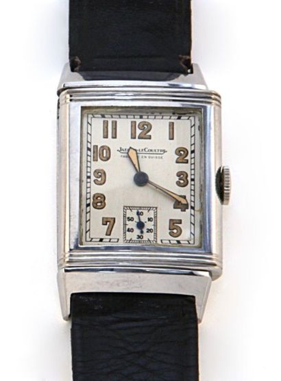 null JAEGER LECOULTRE Montre d'homme reverso en acier, cadran rectangulaire, chiffres...