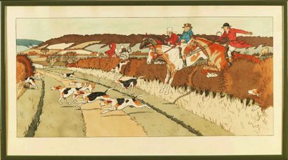 null Harry ELIOTT (1882-1959),


La chasse à courre.


Pochoir en couleur encadré.


27...