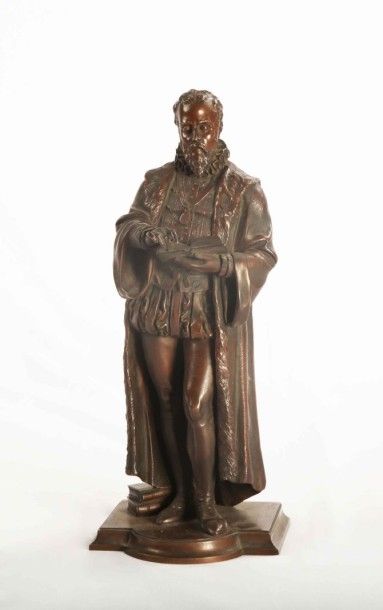 null Figure en bronze patiné représentant probablement Ambroise Paré.


XIXème siècle.


H...