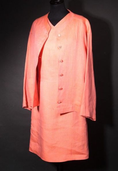 null CHANEL BOUTIQUE - Veste en lin abricot, large veste avec deux poches plaquées...