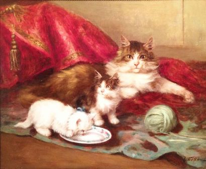 Jules LEROY (1833-1865), 
Les Chats. 
Huile...