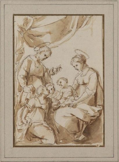 null Ecole italienne du XVIII° siècle

Sainte Famille

Plume, lavis brun

16 x 11...