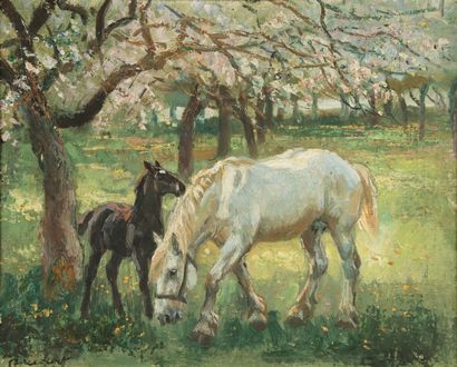 Raymond LECOURT (1882-1946) Raymond LECOURT (1882-1946)

Chevaux sous les pommiers

Huile...