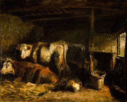 Raymond LECOURT (1882-1946) Raymond LECOURT (1882-1946)

Les vaches à l'étable

Huile...